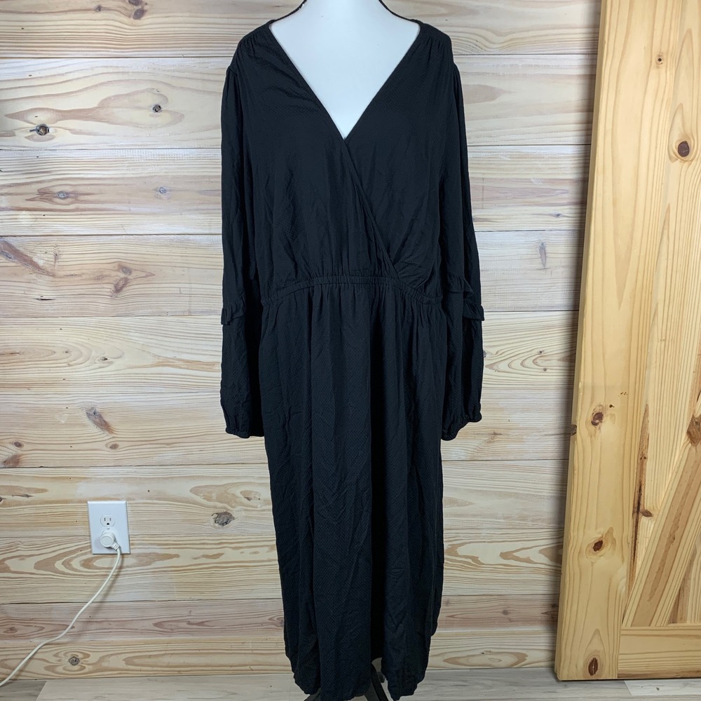 Knox Rose Maxi Dress Women XXL Black Wrap Textured Long Sleeve Ruffle Whimsigoth